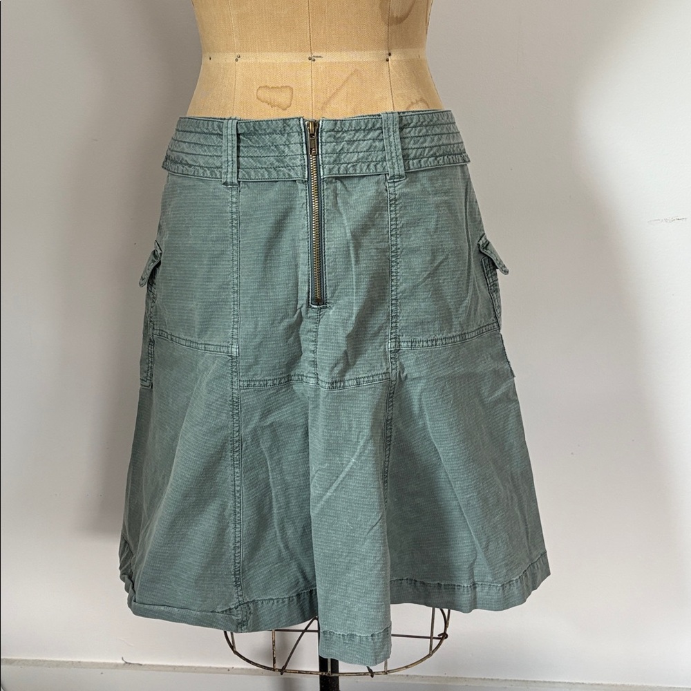 Anthropologie Moss Green Utility Flare A-Line Skirt w/ Pockets 6 - Picture 3 of 11
